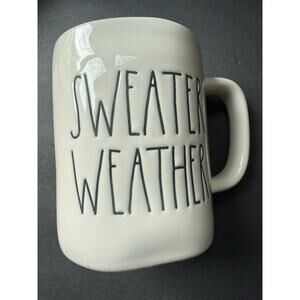 Rae Dunn Sweater Weather Mug Coffee Tea White Red RARE Cottagecore Drinkware